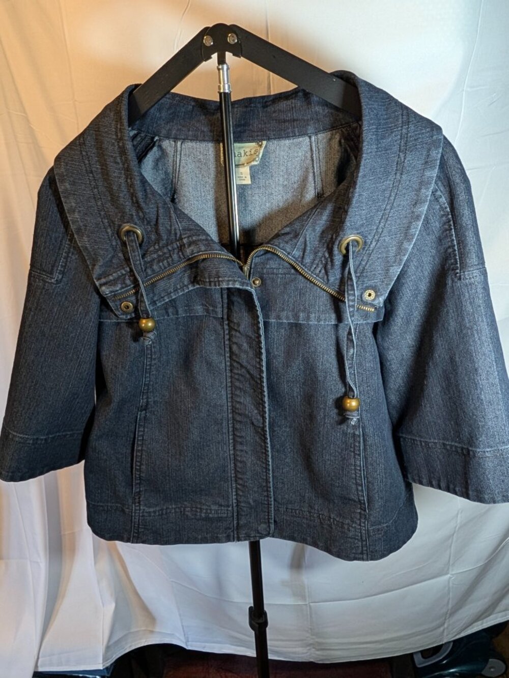 Khakis Sz Small Women's Zip Up Denim Jacket/Pockets~Vintage